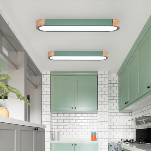 Plafonnier LED en bois vert 35cm au design scandinave épuré pour couloir