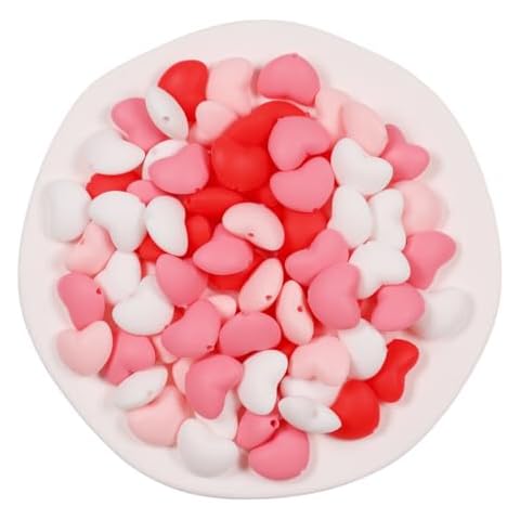 80 Pieces 20 mm Heart Shape Silicone Beads Valentine's Day Loose Beads Spacer Beads for DIY Bracelets and Necklace Jewelry Accessories Cover