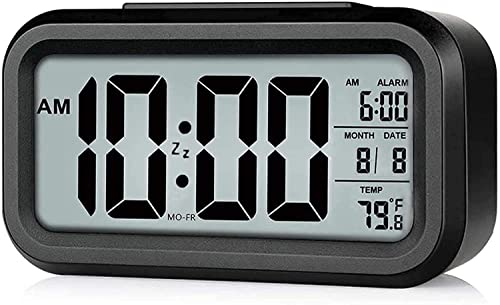 Image of Hiply Digital Alarm Clock with Large LCD Display, Auto Brightness Sensor, Dual Alarm Snooze Function, Date Day Temperature Display - Compact Bedside Table Clock for Bedroom, Office & Travel
