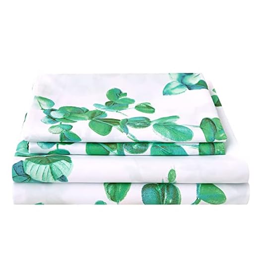 JSD Eucalyptus Printed Sheet Set Queen Size, 4 Piece Soft Leaves Pattern Microfiber Sheets Extra Deep Pocket