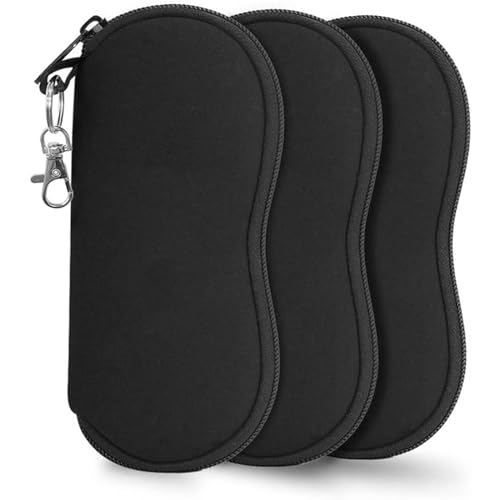 alladaga Pacote com 3 óculos de sol com zíper, estojo macio de neoprene portátil para homens e mulheres, Preto, tamanho �nico