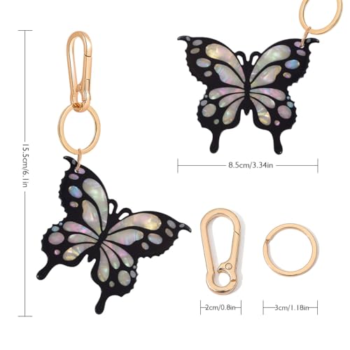 Tropical Hibiscus Flower Bird Butterfly Keychain Bag Charm Keychain Gold-Tone Clasp, 5.3 Inches