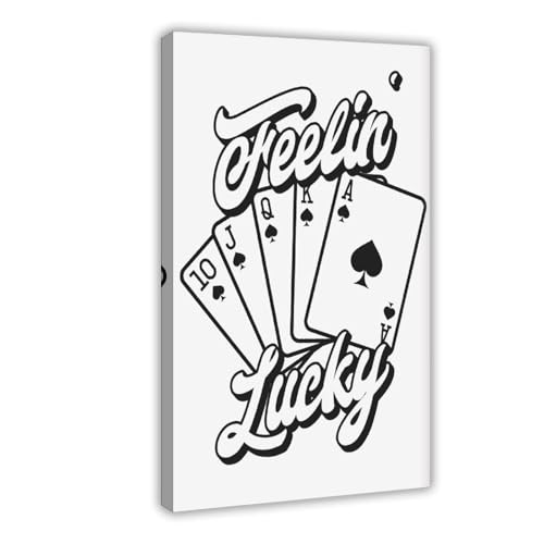 Feelin Lucky Playing Cards Retro Printable, Ace Of Royal Spades Royal Flush Poker Hallway - Póster retro moderno para sala de estar, descarga digital, lienzo, decoración de pared, pósteres para el