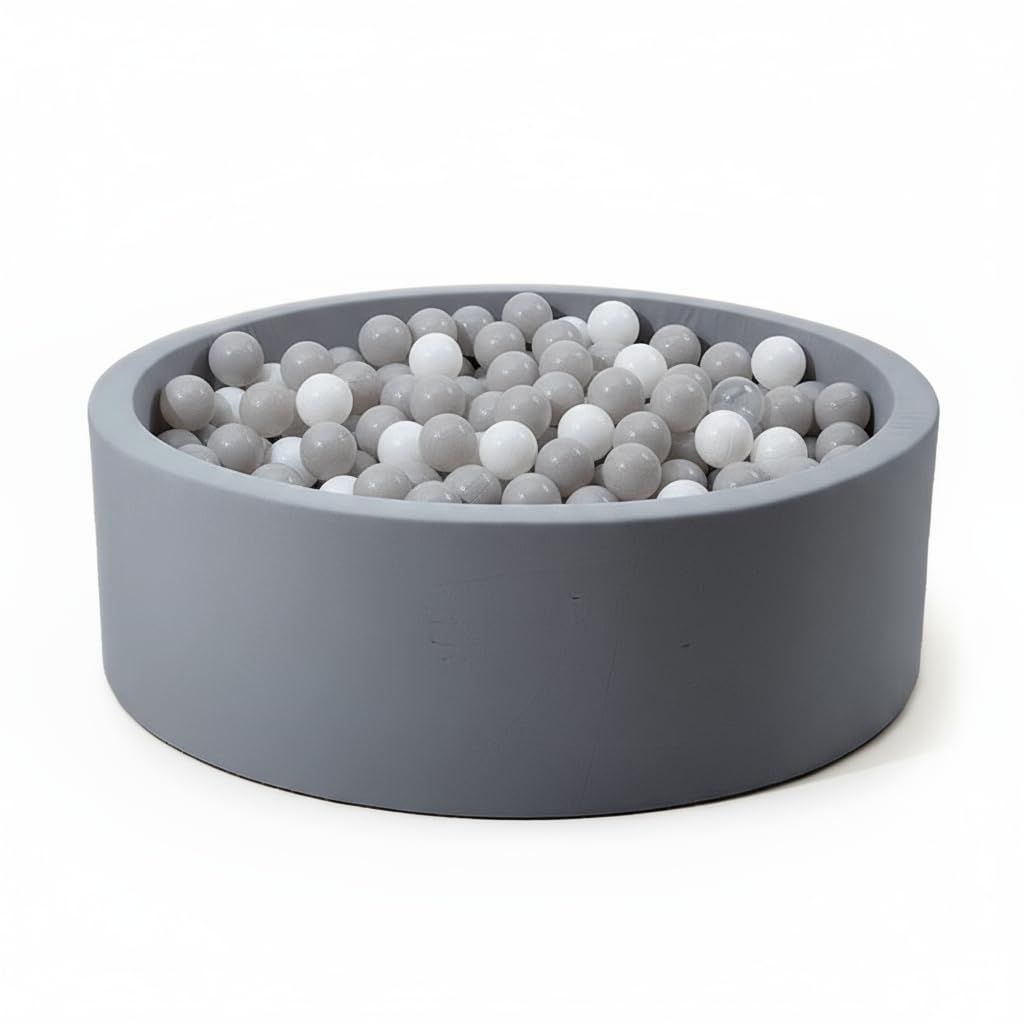 Foam Ball Pit for Toddlers - 36.5" x 13.2" Toddler Ball Pit (Includes 150 Balls),100% Cotton Cover & High-Resilience Memory Foam, Machine Washable, Foldable for Indoor/Outdoor (Grey)