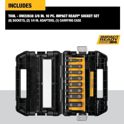 DEWALT Conjunto de soquetes de impacto, conjunto de ferramentas mecânicas de 10 peças, SAE, chave de