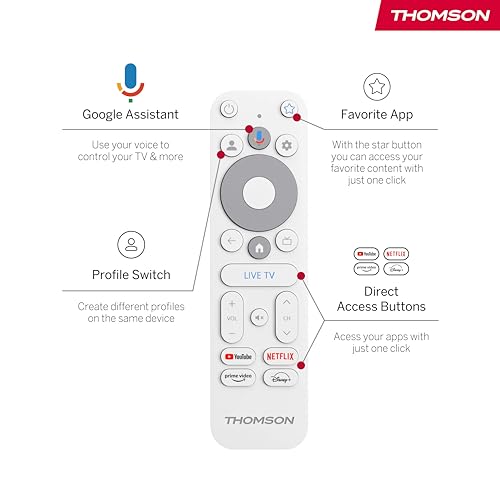 Image of THOMSON Google TV Go Cast 150, 4K UHD Streaming Dongle, Dolby Atmos, Dolby Digital+, Voice Control, Googlecast, SDRAM 2GB, Flash 8GB, Multiplug Power Adapter