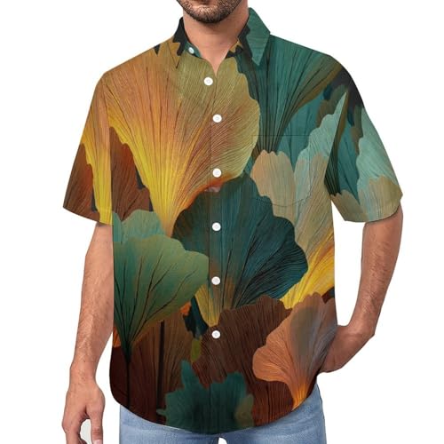 Chemise homme manches courtes 3D plante abstraite, chemise d’été Aloha imprimée