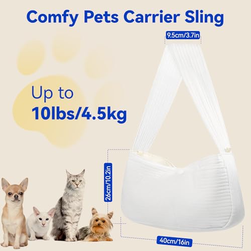 Pawaboo Hundetragetasche, Tragbare Haustier Hundetasche mit Breiterem Sicherheitsgurt, Outdoor Reise Haustier Umhängetasche Transporttasche für Klein Hund Katze (Bis zu 10lbs), Weiß