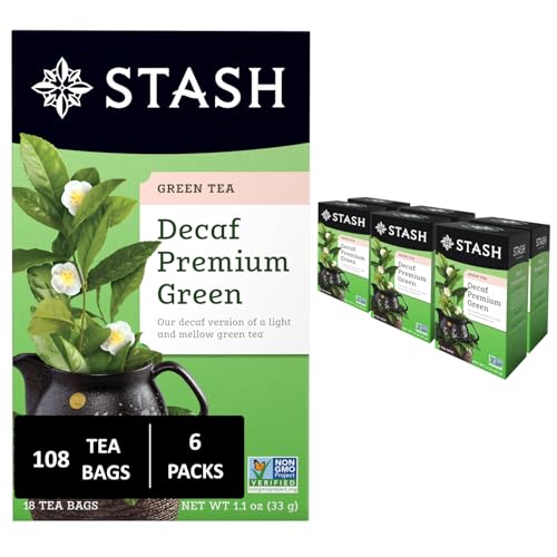 Image of Stash Tea Decaf Premium Green Tea - Decaf, Non-GMO Project Verified Premium Tea with No Artificial Ingredients, 18 Count (Pack of 6) - 108 Bags Total