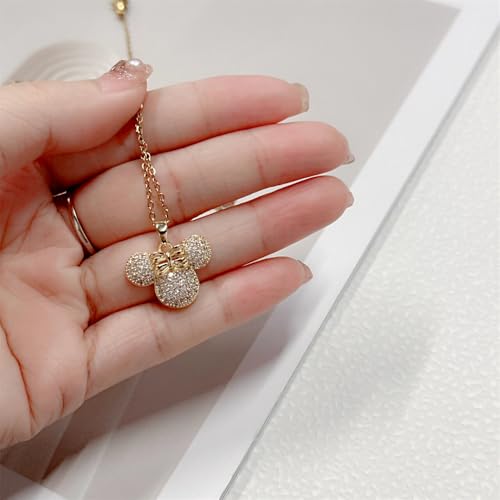 Cute Lady Mouse Pendant Necklace for Women Surgical Stainless Steel Hypoallergenic Crystal Choker Chain Adjustable Comfortable Dainty Anniversary Birthday Holiday Jewelry4