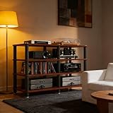 Generisch HiFi Rack aus Holz, Plattenspieler Tisch mit, HiFi Regal mit verstellbaren Ablagen für Plattenspieler & Stereoanlagen & Kompaktanlage, 120 x 40 x 70 cm (4 Tier)
