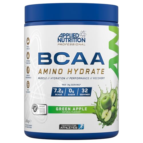 Applied Nutrition BCAA Powder - Branched Chain Amino Acids BCAAs Supplement, Amino Hydrate Intra Workout & Recovery Energy Drink (450g - 32 Servings) (Green Apple)