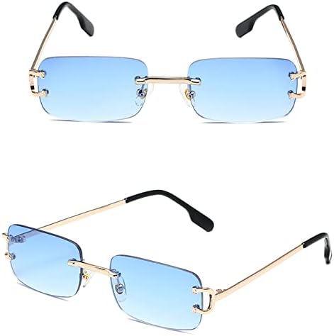 Occhiali Da Sole Poligonali Unisex - Montatura Metallica Oro Con Lenti UV400 Blu O Marrone - Foto 8