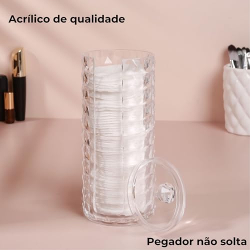 Porta Algodão em Disco Organizador Limpeza Maquiagem Porta Algodão em Acrílico (Illusion)