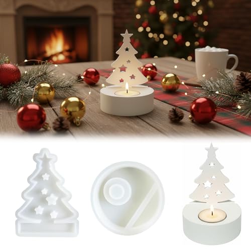 Molde Silicona Navidad, Moldes de Silicona para Árboles Navidad con base, Moldes de silicona para velas, Portavelas de Molde, para DIY y Navidad Decoraciones