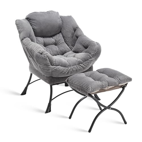 AUKWIK Sessel Wohnzimmer mit Hocker Papasansessel Ohrensessel mit Armlehnen bequemer Lesesessel Relaxsessel mit Fußstütze, Grau AUKWIK Sessel Wohnzimmer mit Hocker Papasansessel Ohrensessel mit Armlehnen bequemer Lesesessel Relaxsessel mit Fußstütze, Grau