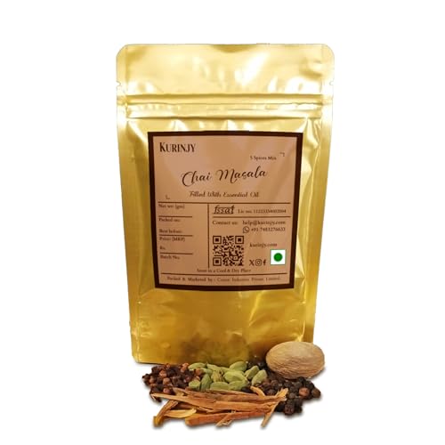 Image of Kurinjy Chai Masala Whole Spice Mix | 100% Pure Kerala Spices | Cardamom, Cinnamon, Clove, Black Pepper & Jaifal | Natural Essential Oils | Premium Aroma & Flavor | Ready to Blend | 50g, 1 Pack