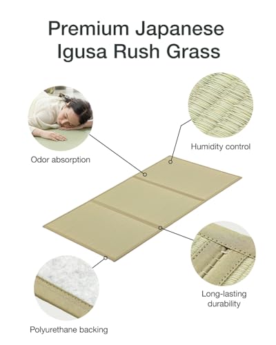FULI Japanese Tatami Mattress, Tatami Rug, Igusa Mat (Japanese Rush Grass) Foldable, Made in Japan (Natural, Full)
