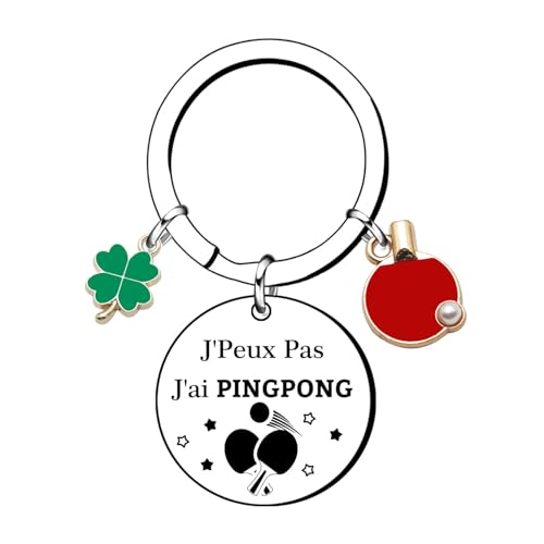 GUOYU Porte-clés « J'peux pas, j'ai ping pong » avec acier inoxydable et breloque tennis de table – cadeau pour joueur de tennis de table