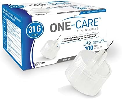 MediVena ONE-CARE Pen Needles 31G x 6 mm (1/4’’), 100 Pieces, Ultra-Thin for Comfortable Insulin Injection