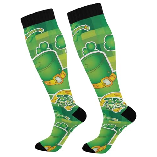 Dussdil Irish Tartan St Patricks Day Clover Beer Compression Socks for Women Men Christmas Circulation Long Knee Socks for Winter Warm Stockings Socks