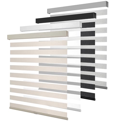 KALYSIE Cordless Zebra Blinds for Windows, Free-Stop Pull Down Roller Window Shades with Valance, Light Filtering Dual Layers Sheer Shades for Home and Office, Beige, 28" W x 72" H