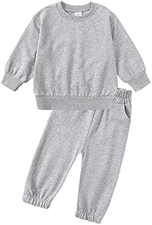 Children's Suit 86 Toddler Kids Boys Girls Winter Long Sleeve Sports Plain Fleece Tops Trousers 2 Piece Outfits Clothing Set (Grey, 5-6 Years)