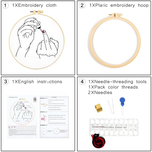Image of Crafmanoe Hand Embroidery Starter Kit for Beginners Adults, Counted Stamped Cross Stitch Kits for Adults Beginners, Easy Funny Embroidery Needlepoint Kits, Embroidery Fabric, Hoops and Video Tutorial