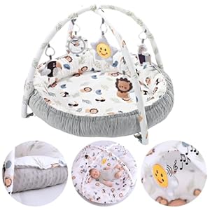 Olmitos – Gimnasio para bebés Multifuncional y Evolutivo con Arcos de juguetes LION, Manta de juegos, Juguetes Colgantes y Música – Estimula el Desarrollo Motor y Sensorial del Bebé