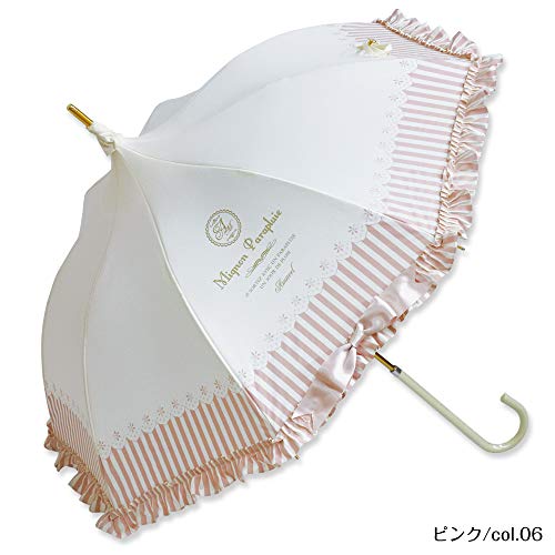ストライプリボン アンブレラ/傘 パゴダ傘 レディース UVカット 晴雨兼用 (ピンク/col.06)