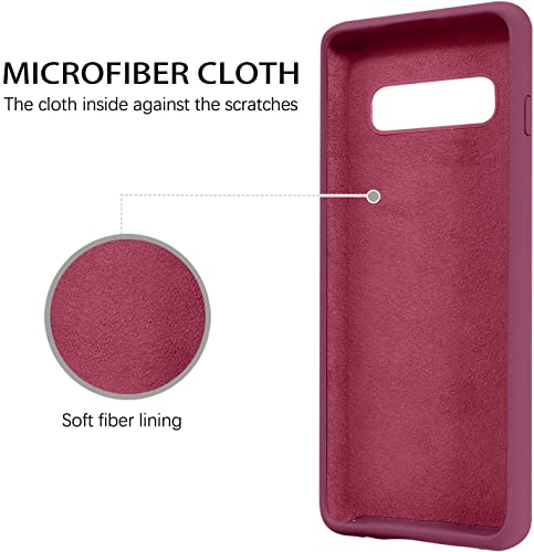 Image of DIZORO Liquid Silicone Case with Microfiber Coushioning Compatible for Samsung Galaxy S10 Plus Cover, Gel Rubber Full Body Protection - Wine Red