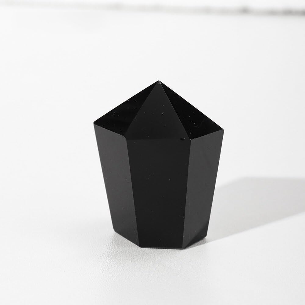 LLBOGRGGN 1PC Obsidian Obelisk Crystal Tower Hexagonal Column Cake Magic Point Reiky Stone Ornaments