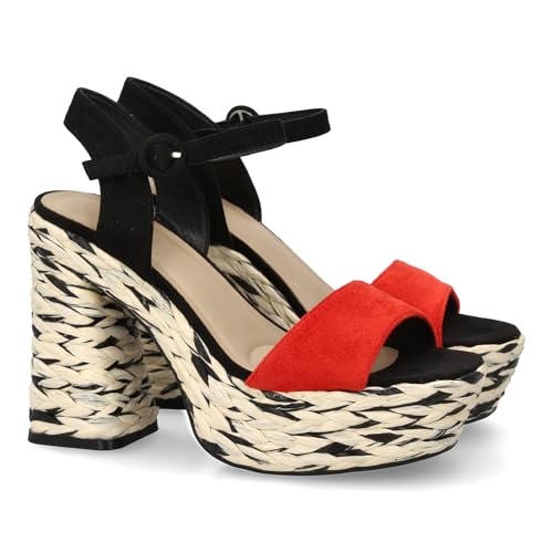 shoes&blues.es 93419 Sandalias de Tacon para Mujer, Estilo Unico, Diseno Comodo y Elegante con Cierre de Hebilla Ajustable, Ideales para Primavera Verano. Rojo Talla 38