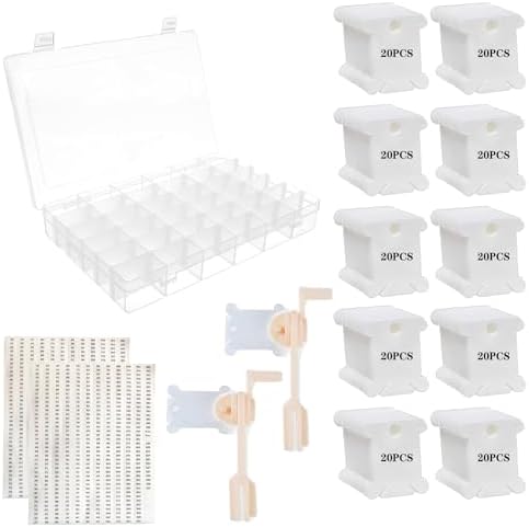 Embroidery Floss Organizer Box Tools - 2 Pcs Embroidery floss Bobbin Winder, 1 Removable 36 Compartments with 200 Floss Bobbins and Stickers for Craft DIY Cross Stitch
