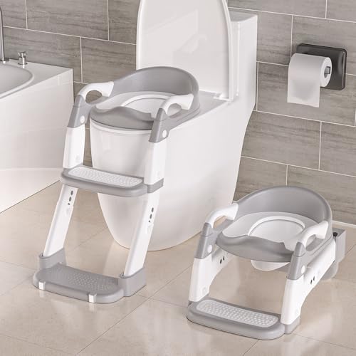 Potty Training Toilet Seat Upgrade 3 in 1 Toddler Toilet Seat and Steps Stool for Boys Girls Non-Slip Splash Guard KidsToilet Seat with Ladder Adjustable Child Toilet Training in Bathroom