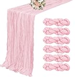 6 Pack Cheesecloth Table Runner - 35x120 Inch Light Pink Boho Gauze Table Runner, 10FT Pink Cheesecloth Runners for Tables Baby Shower Wedding Party Bridal Decor