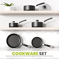 KICHLY Kitchen Pots and Pans Set Non Stick 5pcs Induction Frying Pans 20cm 28cm, Saucepan with Lids 20cm, 18cm, Non Induction Saucepan 16cm, Bakelite Handles Oven and Dishwasher Safe Pots Set, Black — image 5