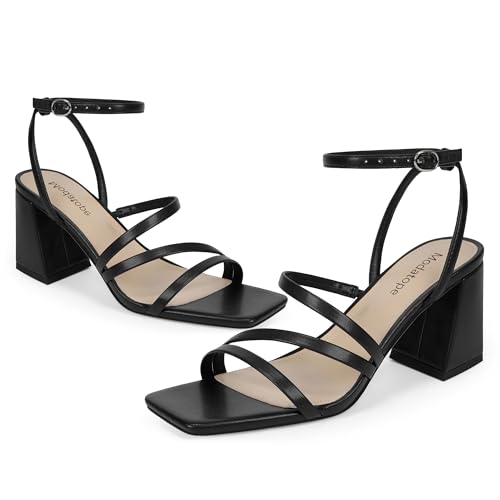 Image of Modatope Women's Heeled Sandals Square Toe Chunky Strappy Heels Prom Shoes | Stable Chunky Heel, Adjustable Ankle Strap, All-Day Comfort Sole, Unique Style For Parties, Proms, Weddings & All Occasions