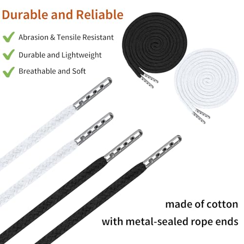 BEVTEE 12 Pcs Drawstring Cord, 60 Inch Hoodie String Replacement, Draw String with Threader Tool for Sweatpants Pants (Black/White)