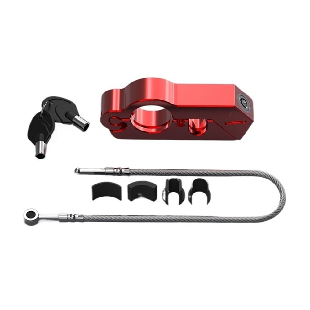 Serrure De Poignée Moto 2 En 1 Verrouillage De Frein En Alliage D'aluminium Verrouillage Sécurité Guidon De Moto Bloc Disque Cadenas(Red)