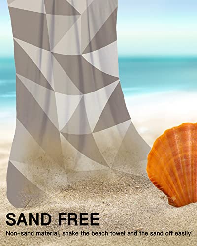Brown Geometry Rhombus Beach Towel 31''X63'', Microfiber Sandproof Beach Towels, Triangle Beige Lightweight Large Oversized Beach Blanket For Adult Travel Camping #TOP5