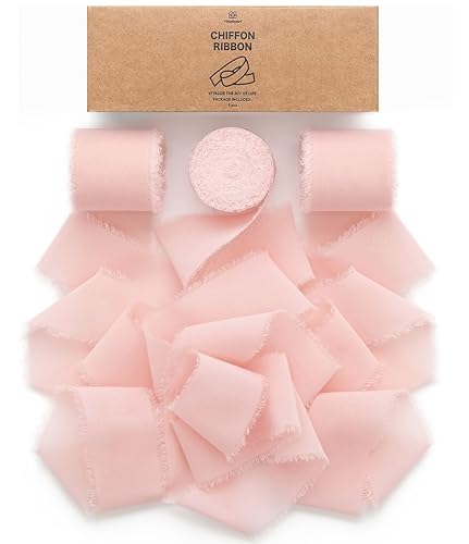 Vitalizart Chiffon Silky Ribbon 3 Rolls 1.5'' x 7 Yd Light Pink