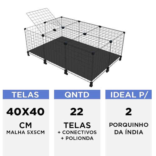 Cercado Gaiola para Porquinho da Índia Coelho 80x120x40cm com Teto Fundo em Tela Aramada e Forração