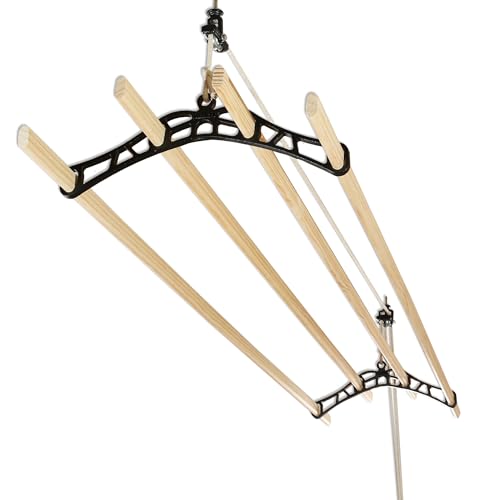 LOWENERGY 4 Lath Pulley Clothes Airer Ceiling Maid Traditional Victorian Laundry Rack Dryer for Kitchen Utility Bathroom or Garage (Black 0.9M)
