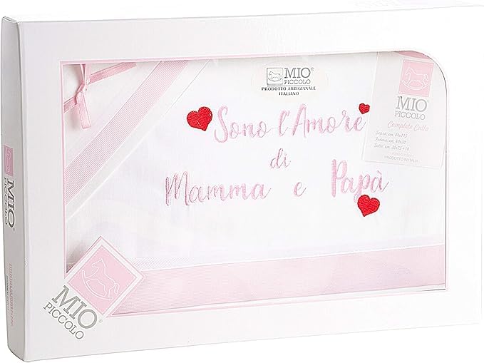 Compose' Mio Piccolo Culla/Carrozzina Neonato Ricamo Mamma E Papà Moda Egidio (ROSA)