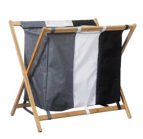Panier à linge en bambou avec trieur 3 sections et sac amovible en feutre