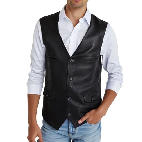Gilet en cuir vintage pour homme en daim de qualité supérieure avec boutons