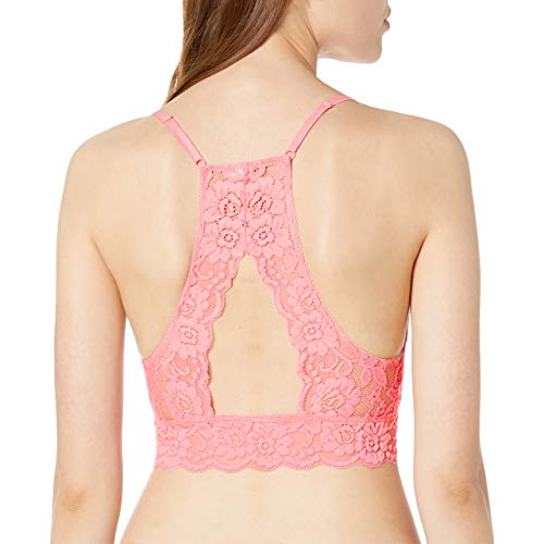 Amazon Brand - Mae Women's Hi-Neck Lace Bralette (for A-C cups), Coral, Large