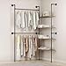 Woskar Industrial Pipe Clothing Rack, Hanging Rods Clothes Rack with Shelves, Clothes Rack for Wardrobe, Corner Closet System for Walk in Closets (Black)