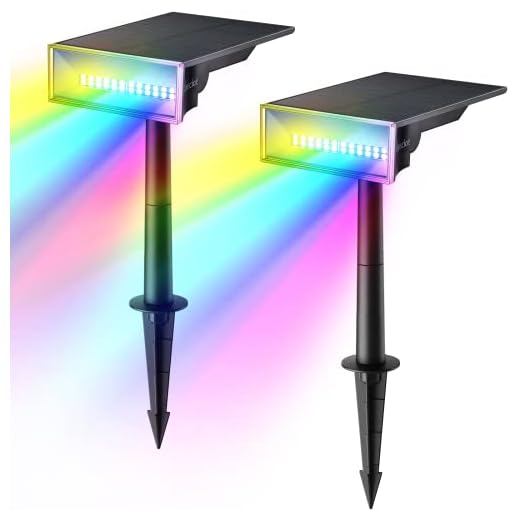 Consciot Solar Outdoor Lights, Multicolored Solar Spot Lights Outdoor 7 Colors Auto Cycling, Solar Lights IP65 Waterproof,Landscape Lighting for Yard Pool Garden Tree,2 Pack